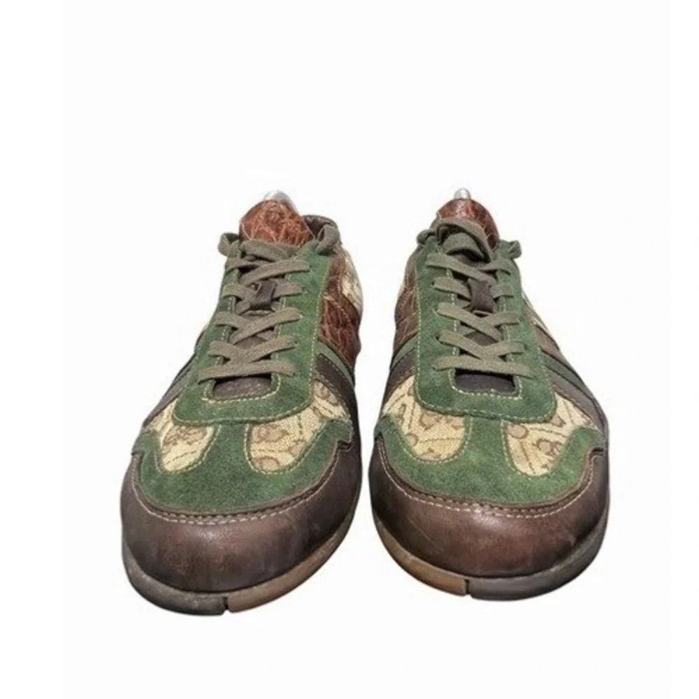 Guess by Marciano Sneakers Mens 8.5 Brown Green Croc Embossed Monogram Suede EUC